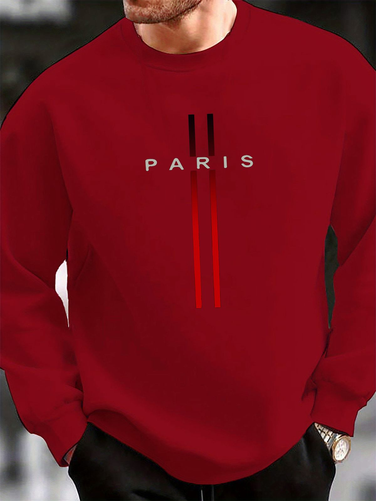 Men's Loose And Casual Fashionable Paris Letter Pattern Printed Round Neck Long Sleeved Sweatshirt Suitable For Autumn And Winter Wear_viptrois.com