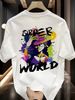 【DORAE】2026 Cotton T-shirt (Combed Cotton) White (Minimalist "Graffiti World" Print & Color-Splash Accent) – Oversized Style For Layering_viptrois.com