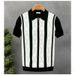 Men's Summer Trendy Ice Silk Knit Polo Shirt Short Sleeved British Style Color Blocked Striped Fashionable Turn Down Collar T-Shirt_viptrois.com