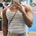 Men's Clothing New Striped Men's Vest Elastic Slim T Shirt Fashionable Metal Button Camisole Vest_viptrois.com