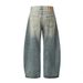 Distressed Washed Denim Scimitar Men Street Fashion Punk Design Stitching Pressed Seam Loose Wide-Leg Cargo Long Pants_viptrois.com