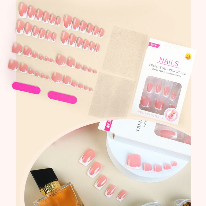 New Style Hand And Foot Nails Wearing Square Head French Simple Toe Nail Pieces 24 Pieces Cross Border Advanced Nail Pieces_viptrois.com