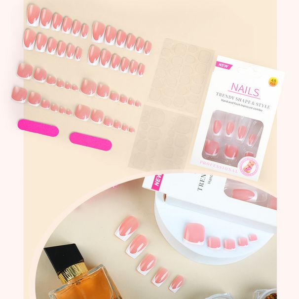 New Style Hand And Foot Nails Wearing Square Head French Simple Toe Nail Pieces 24 Pieces Cross Border Advanced Nail Pieces_viptrois.com
