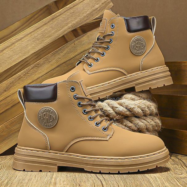 Men's Retro High-Top Work Boots - Fashionable Chunky Sole Martin Boots For Casual & Streetwear (Khaki, Black, Gray, Green)_viptrois.com