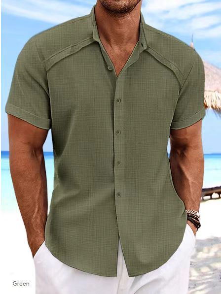 Men's Clothing New Shirt Hawaiian Casual Short Sleeved Solid Color Large Size Shirt Style Summer Beach Solid Color Men's Shirt_viptrois.com