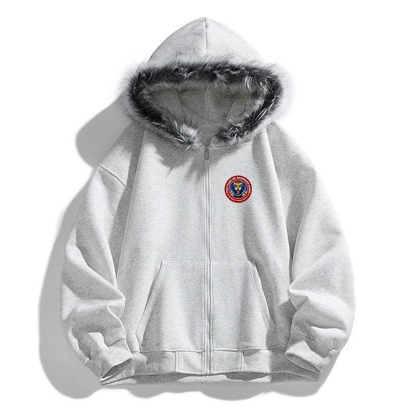 Men's Fuzzy Sweatshirt With Printed Zipper - Trendy Style_viptrois.com