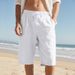 2026 European And Asian Linen Drawstring Straight-leg Solid-color Casual Beach Outdoor Leisure Sports Men's Seven-inch Short Pants_viptrois.com