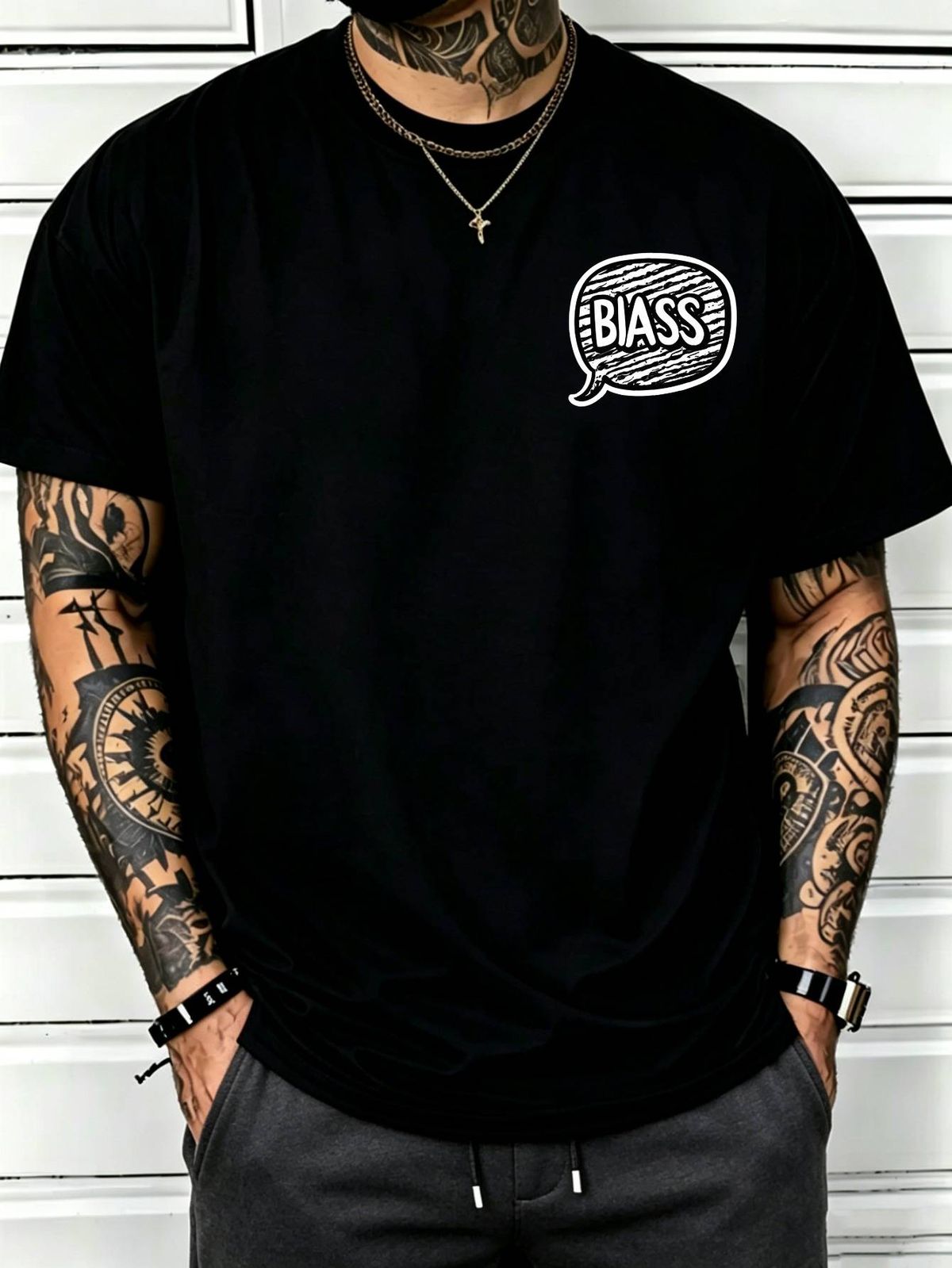 100% Cotton Men Oversized T-shirt Biass Text In Comic Bubble Print Crew Neck Short Sleeve Streetwear Tee_viptrois.com