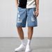 Men's Clothing Summer thin loose simple casual shorts men's retro washed elastic waist ripped straight denim shorts_viptrois.com