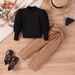 Children's clothing new puffy sleeve high neck knitted top belt trousers fashion model children's suit_viptrois.com