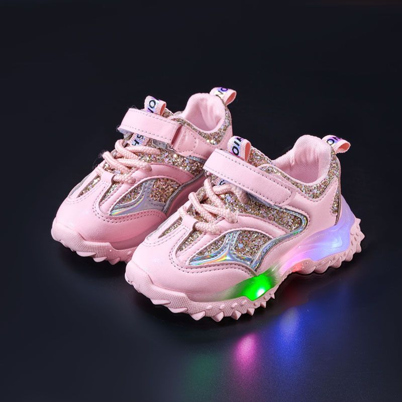 Children's Shoes Spring And Autumn Luminous Sports Shoes Boys And Girls Baby Lde Light Shoes Non Slip Leather Sequin Shoes 1 6 Years Old Light Shoes_viptrois.com