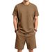 Men's Textured Short Sleeve T-Shirt And Shorts Set Heavyweight Stretch Polyester Lounge Wear in White Black Light Gray Brown_viptrois.com