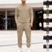 Men's Checkered Jacquard Knit Henley & Lounge Pants Set – Polyester Casual Two-Piece (6 Colors, S-XXXL)_viptrois.com