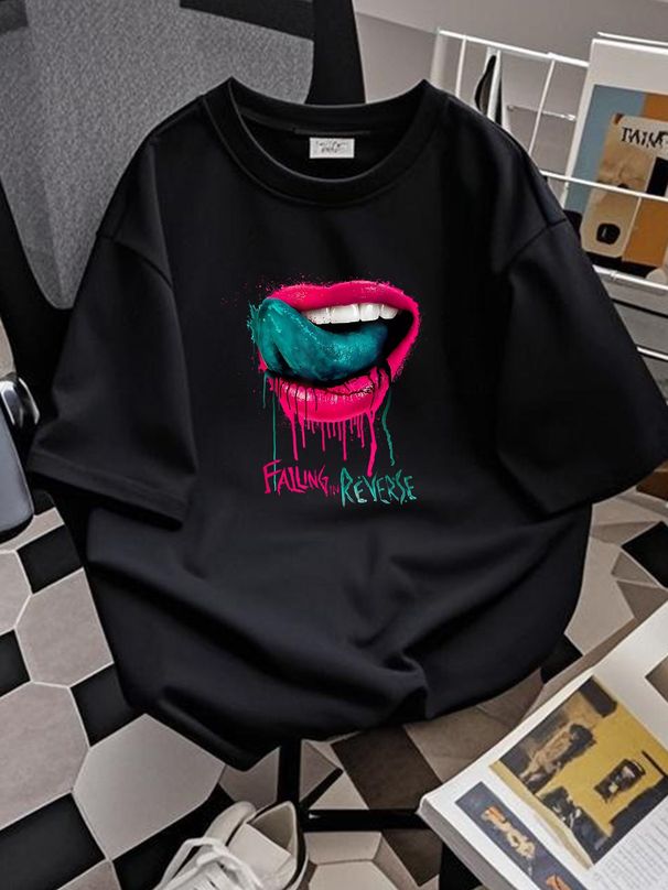 falling In Reverse Lips T Shirt Casual Designer Clothes Comfortable Graphic Fashion Breathable Versatile Homme Top For Everyday Wear Unisex_viptrois.com