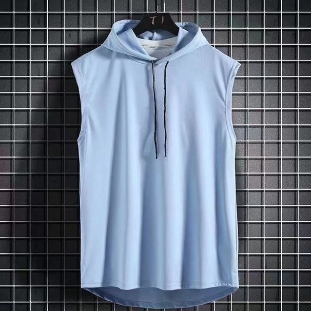 Men's Summer Fitness Hooded Vest Sleeveless Trendy Sports Top for Outdoor Wear_viptrois.com