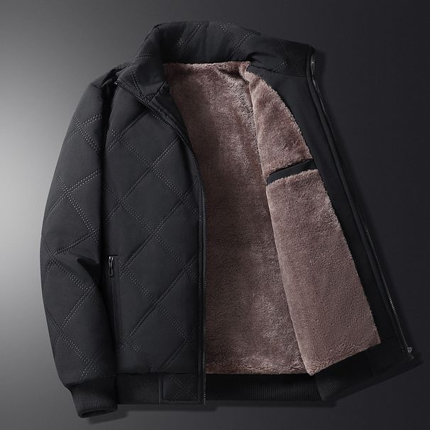 Men's Clothing Cotton Padded Jacket For Men Autumn And Winter Stand Up Collar Plus Velvet Diamond Plaid Warm Cold Proof Cotton Padded Jacket Wholesale_viptrois.com