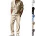 2025 Four Seasons Linen Men's Casual Set Loose Long-sleeved Long Pants Shirt Set For Men_viptrois.com