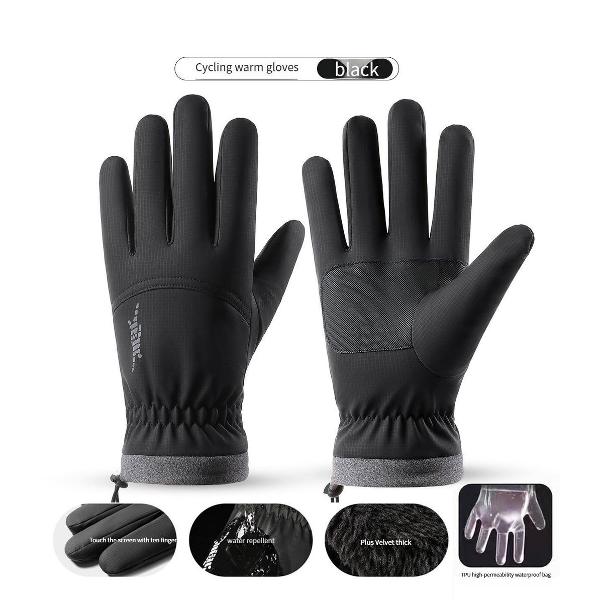 Men's Gloves Outdoor Ski Gloves Men And Women Winter Plus Velvet Thickened Touch Screen Windproof Waterproof Riding Electric Car Warm Cotton Gloves_viptrois.com
