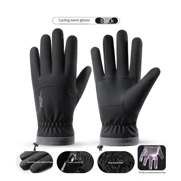 Men's Gloves Outdoor Ski Gloves Men And Women Winter Plus Velvet Thickened Touch Screen Windproof Waterproof Riding Electric Car Warm Cotton Gloves_viptrois.com
