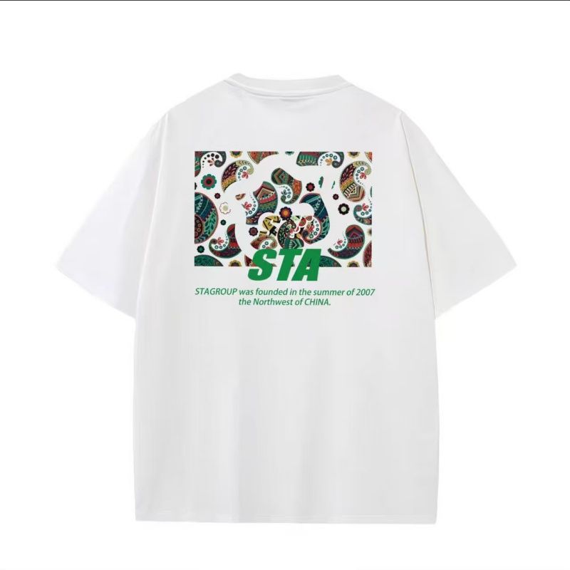 【DORAE】2026 Cotton T-shirt (Combed Cotton) Black (Paisley Pattern & Brand Founding Text Print) – Retro Street Style For Friend Gathering_viptrois.com
