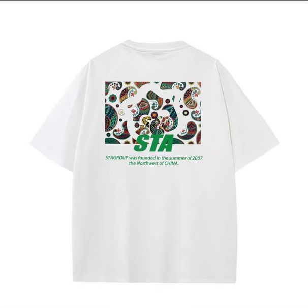 【DORAE】2026 Cotton T-shirt (Combed Cotton) Black (Paisley Pattern & Brand Founding Text Print) – Retro Street Style For Friend Gathering_viptrois.com