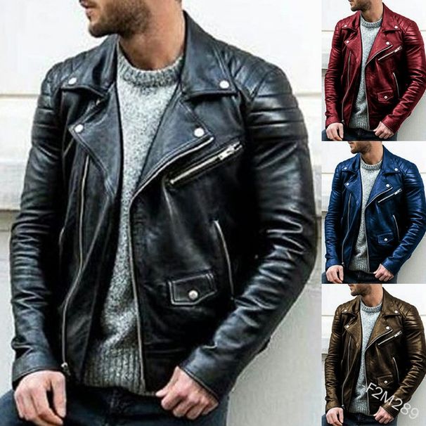 Loom 2022 Foreign Trade European And American PU Youth Stand Collar Punk Men's Motorcycle Leather Jacket Wholesale_viptrois.com