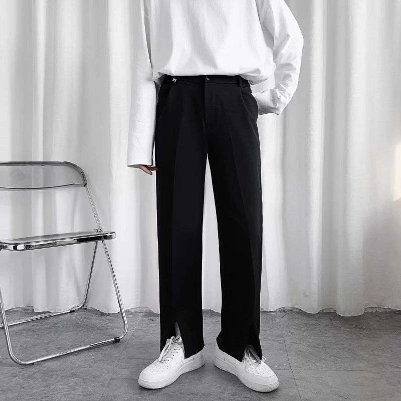 Men's Slim Straight Casual Pants Drapey Black Suit Trousers Versatile Spring Autumn Wear_viptrois.com