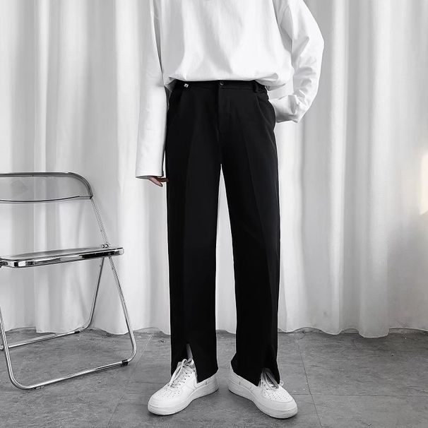 Men's Slim Straight Casual Pants Drapey Black Suit Trousers Versatile Spring Autumn Wear_viptrois.com