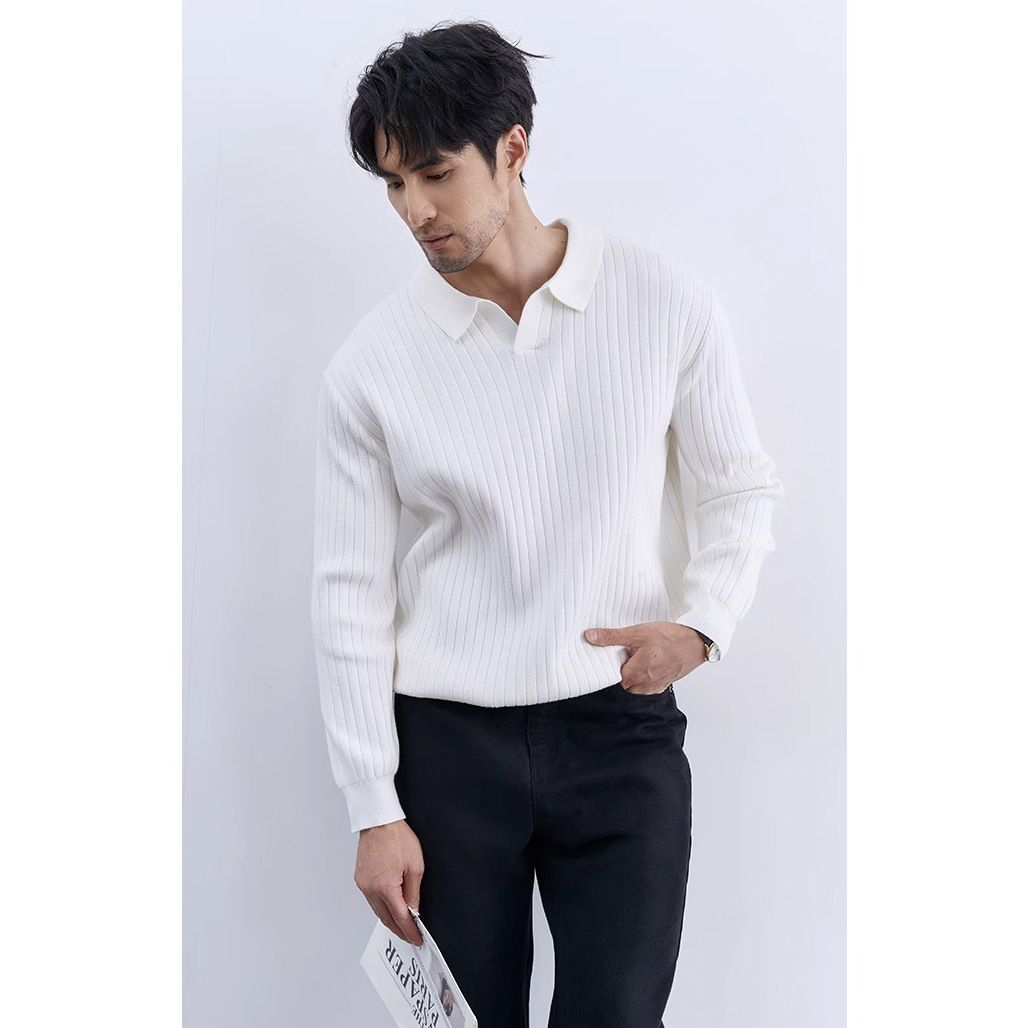 Spring And Autumn New Style Lapel Long Sleeved Knitted Sweater, Men's Slim Fit_viptrois.com