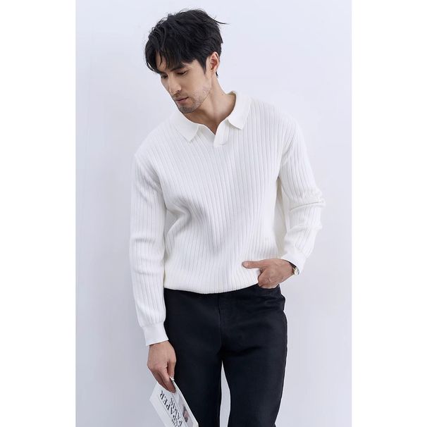 Spring And Autumn New Style Lapel Long Sleeved Knitted Sweater, Men's Slim Fit_viptrois.com
