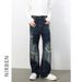 Men's Clothing Retro Distressed Denim Suit Jacket Washed Loose Straight Trousers_viptrois.com