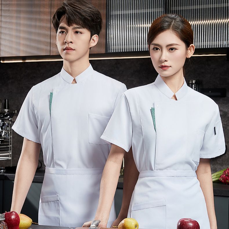 Men's Clothing Dirt Resistant Breathable Mesh Chef Work Clothes Short Sleeved Western Restaurant Hotel Back Kitchen Chef Chef Chef Clothes_viptrois.com