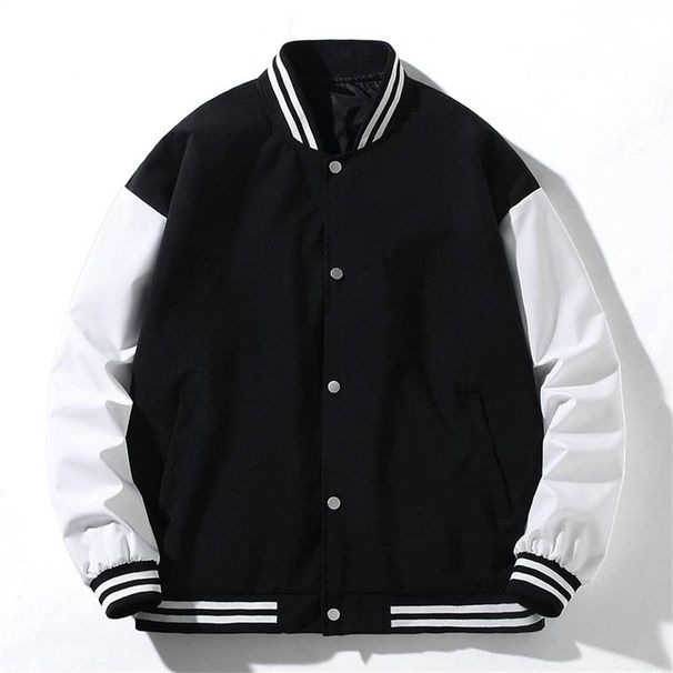 2025 Fashion Baseball Outerwear Youth Men's Stand Collar Splicing Single-Breasted Long Sleeve Casual Loose Jacket M-5XL_viptrois.com