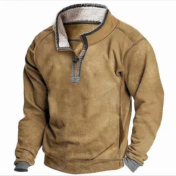 Solid-color Sweatshirt, Men's Casual Sweatshirt, Stand-up Collar, Front Lapel, Zipper And Fleece Sweatshirt, Autumn And Winter Top For Men_viptrois.com