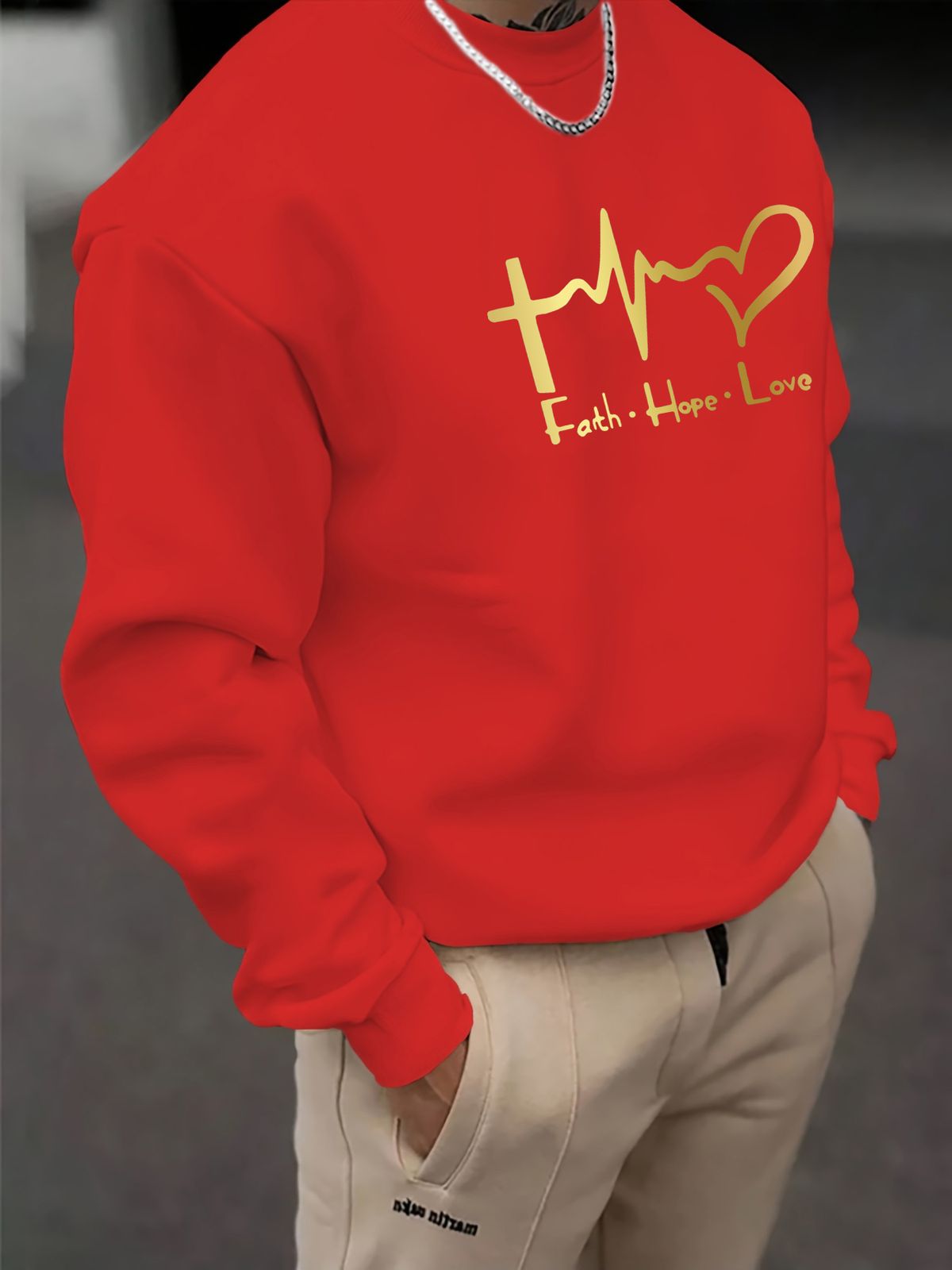Men's Loose Casual Fashion FAITH HOPE LOVE Letter Pattern Printed Round Neck Long Sleeved Sweatshirt For Autumn And Winter_viptrois.com