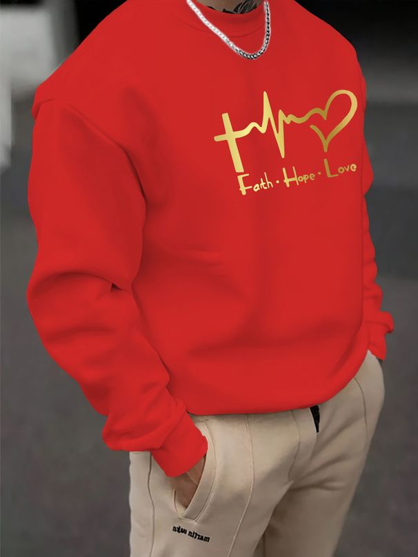 Men's Loose Casual Fashion FAITH HOPE LOVE Letter Pattern Printed Round Neck Long Sleeved Sweatshirt For Autumn And Winter_viptrois.com