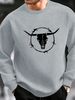 Men's Loose Casual Fashionable Cow Head Skull Pattern Printed Round Neck Long Sleeved Pullover Hoodie For Autumn And Winter_viptrois.com