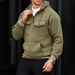 Men's Casual Half-Zip Hooded Sweatshirt - Military Green Relaxed Fit With Multiple Pockets (S-XXL, Polyester Knit, Unisex Pullover For Everyday Wear)_viptrois.com