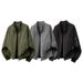 Men's Clothing Men's Distressed Color Baseball Jacket – Oversized Workwear Style, Breathable Polyester, Zip-Up Casual Coat (Black/Army Green/Gray)_viptrois.com
