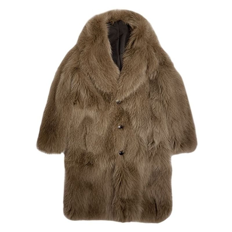 Men's Clothing Tuscan Lambskin Men's Autumn And Winter New Imitation Fox Fur Trench Coat Fur Coat Mid Length Coat Trend_viptrois.com