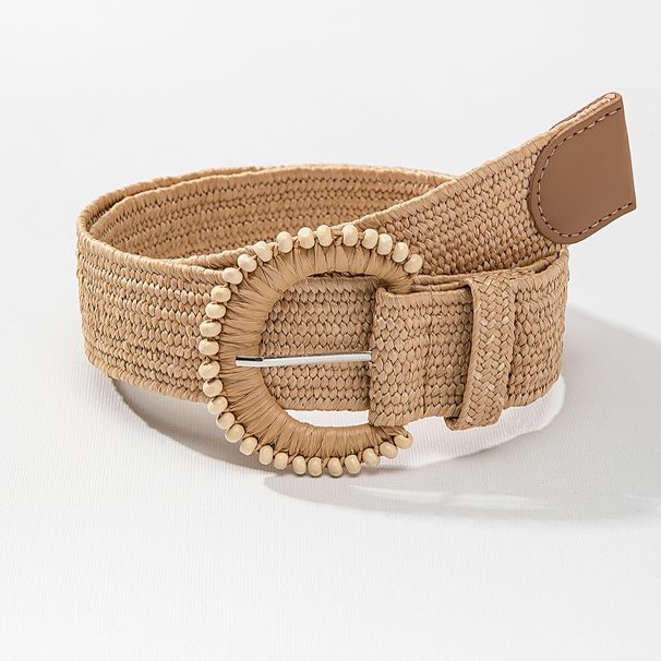 Women's Belts New Beach Holiday Style Braided Buckle Pp Grass Braided Decorative Women's Belt_viptrois.com