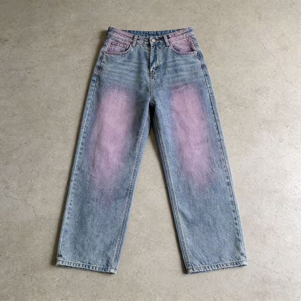 Men's Clothing Spring American Hip-hop Retro Blue Washed Distressed High Street Washed Flared Cargo Jeans_viptrois.com