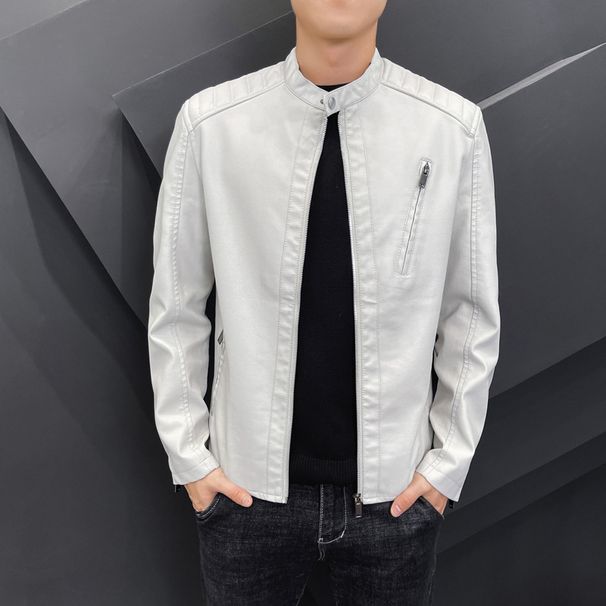 Large Size Men's Stand-up Collar Slim-fitting Leather Jacket Locomotive Men's PU Leather Jacket Casual Jacket_viptrois.com