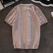 Men's Clothing Short Sleeved Sweater For Men In Summer, Simple And Versatile Design, Striped Half Sleeved Round Neck Knitted T Shirt_viptrois.com