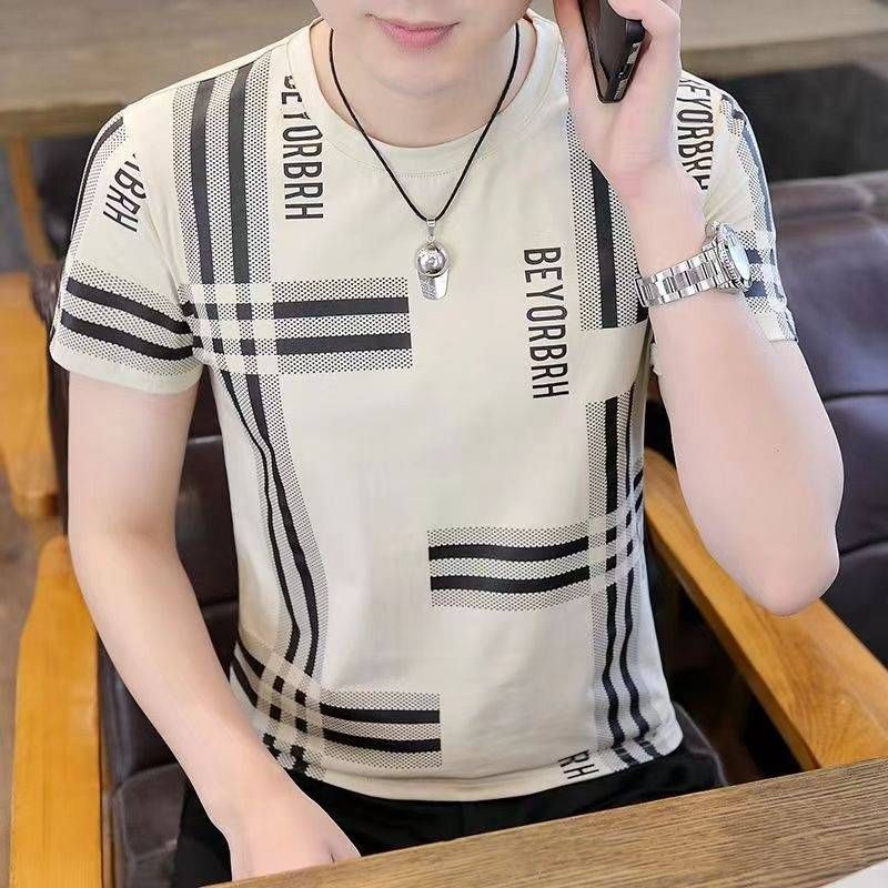 A New Summer Men's Short-sleeved T-shirt With Ice Silk Slimming, Trendy Print And Anti-wrinkle Features_viptrois.com