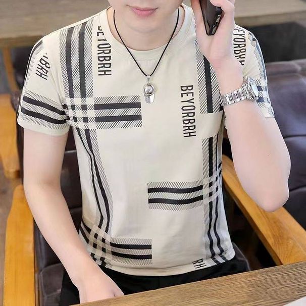 A New Summer Men's Short-sleeved T-shirt With Ice Silk Slimming, Trendy Print And Anti-wrinkle Features_viptrois.com
