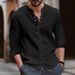 59/5000 New Men's Retro Solid-color Cotton And Linen Casual Button-up Long-sleeved Shirt_viptrois.com