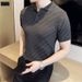 Men's Clothing Summer ice silk thin plaid lapel knitted short sleeved T shirt men's trendy fashion slim Polo shirt PL97131_viptrois.com