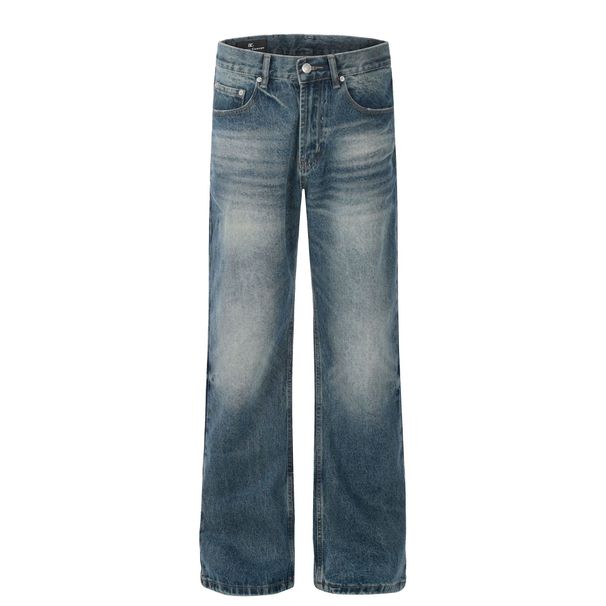 Men's Clothing neutral washed blue design high end men's straight slim jeans_viptrois.com