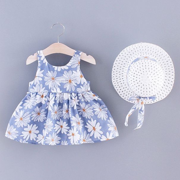 Kids’ Clothing New Summer Girls Cherry Print Bow Dress With Hat_viptrois.com